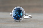 10x8mm London Blue Topaz Oval Diamond Halo Ring M3095