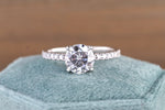 Engagement Ring 7mm round gold underhalo hidden diamond setting Moissanite Lab Grown