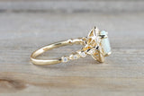 Rose Gold Oval Diamond Fire Opal Vintage Art Deco Halo Ring